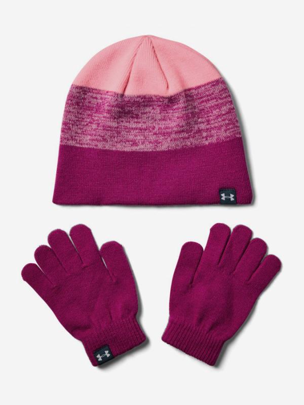 Čepice a rukavice Under Armour Girls Beanie Glove Combo-Pnk Růžová