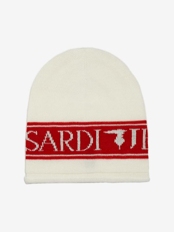 Čepice Trussardi Beanie Knit Merinos Maxi Logo Bílá