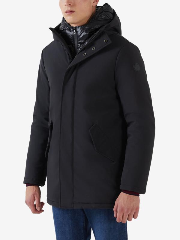 Bunda Trussardi Hooded Parka Regular Fit Technical Neoprene Černá