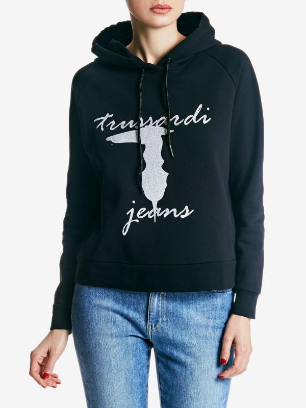 Mikina Trussardi Sweater Cotton Fleece Cropped Černá