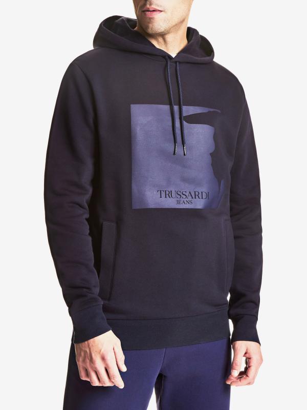 Mikina Trussardi Round Neck Hoodie Regular Fit Modrá