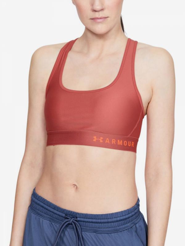 Kompresní podprsenka Under Armour Mid Crossback Bra-Pnk Červená