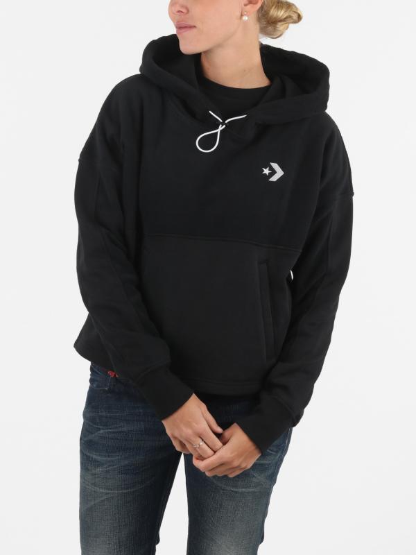 Mikina Converse BLOCKED FLEECE PULLOVER HOODIE Černá