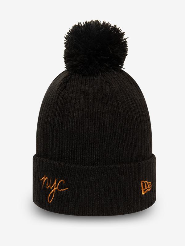 Čepice New Era Wmns NYC script bobble knit Černá