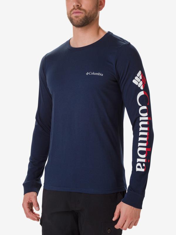 Tričko Columbia Lodge LS Graphic Tee Modrá