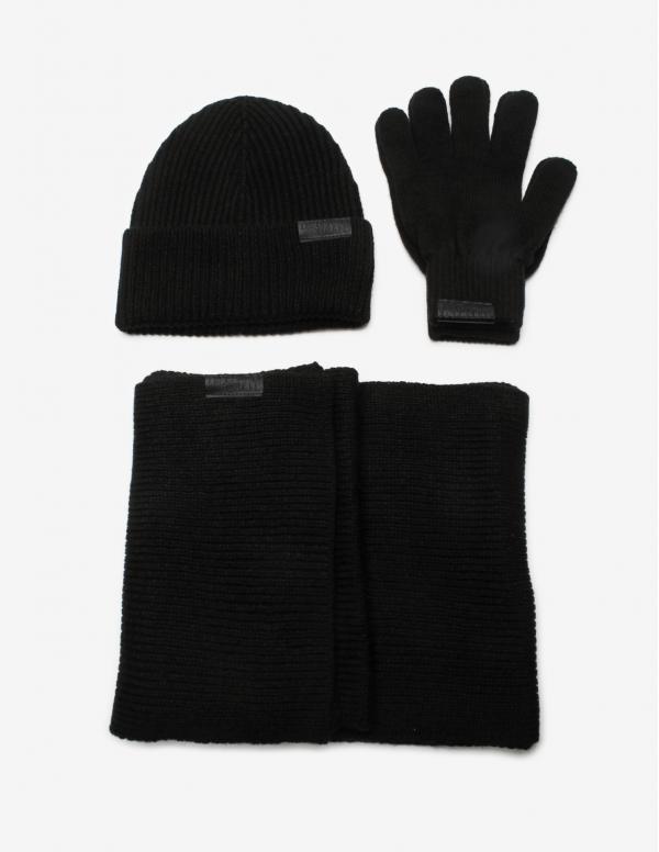 Čepice, rukavice, šála Trussardi Kit Knit Flat Scarf/Beanie/Glove Mi Černá