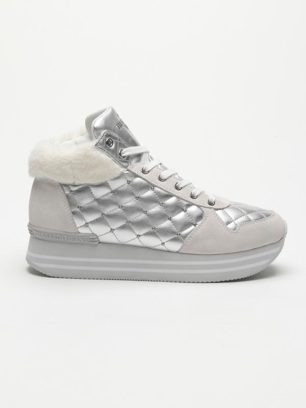 Boty Trussardi Runner Synthetic Ecofur Plateaux Matelasse Bílá