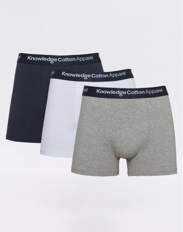 Knowledge Cotton 3 Pack Solid Colored Underwear With Navy Elastic 1012 Grey Melange S