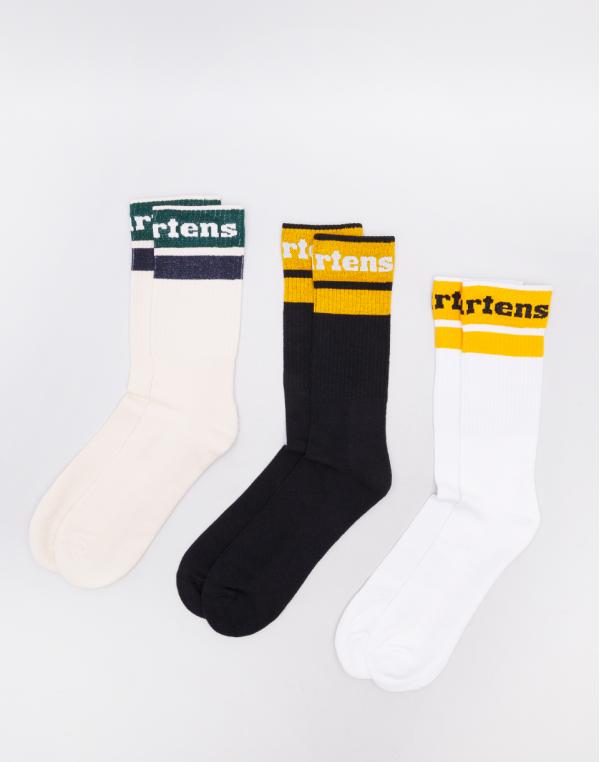 Dr. Martens Athletic Sock 3PK White Cotton Blend & Black Cotton Blend & Yellow Cotton Blend M