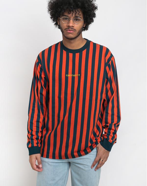 Carhartt WIP Barnett T-Shirt Barnett Stripe, Brick Orange / Duck blue / Colza M