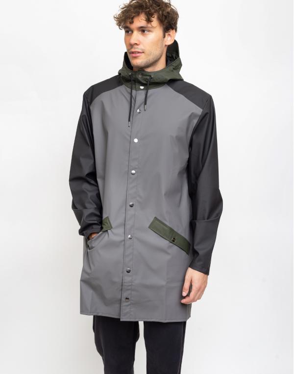 Rains Color Block Long Jacket Charcoal/Black S/M