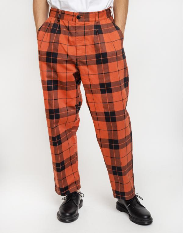 Obey Fubar Pleated Plaid Pant Brick Multi 36