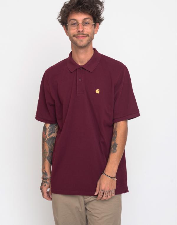 Carhartt WIP Chase Pique Polo Merlot/Gold S