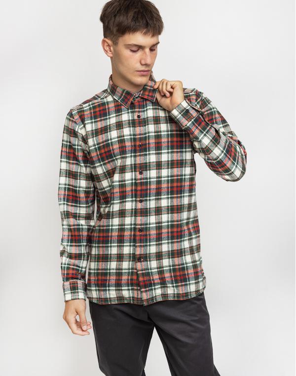 Knowledge Cotton Checked Flannel Shirt 1278 Green Forest L