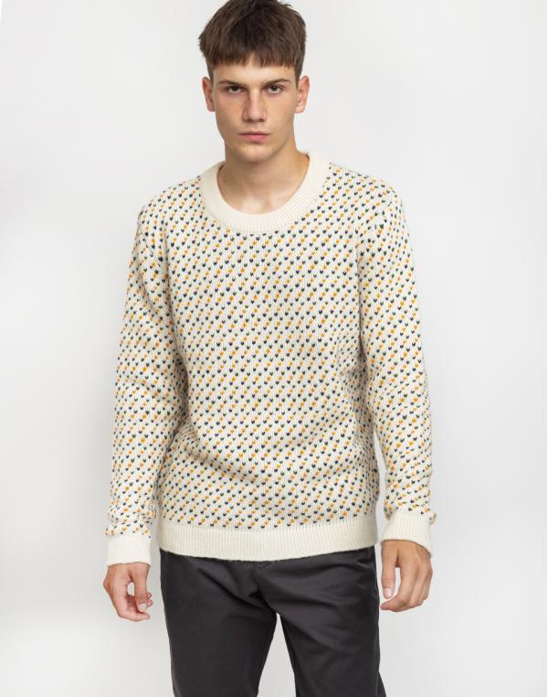 Knowledge Cotton Jacquard O-Neck Knit 1070 Winter White M