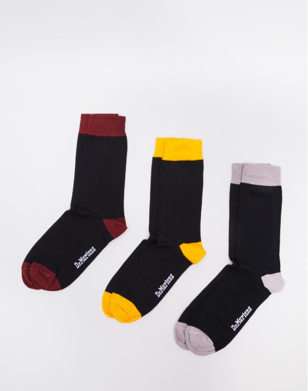 Dr. Martens Multipack Sock Black Cotton Blend & Cherry Red Cotton Blend & Dms Yellow Cotton Blend & PA S