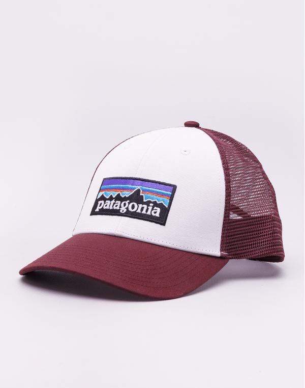 Patagonia P-6 Logo LoPro Trucker Hat White w/Dark Ruby