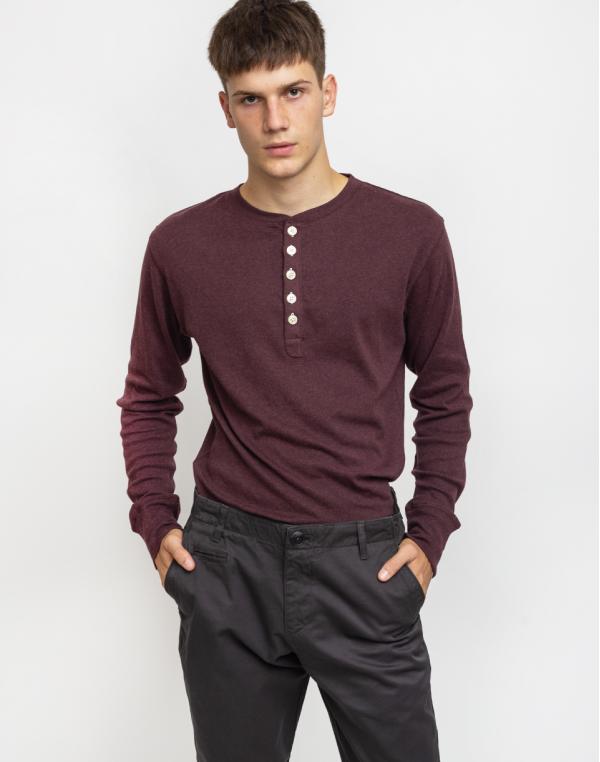 Knowledge Cotton Rib Knit Henley 1258 Decadent Choklade Melange XL