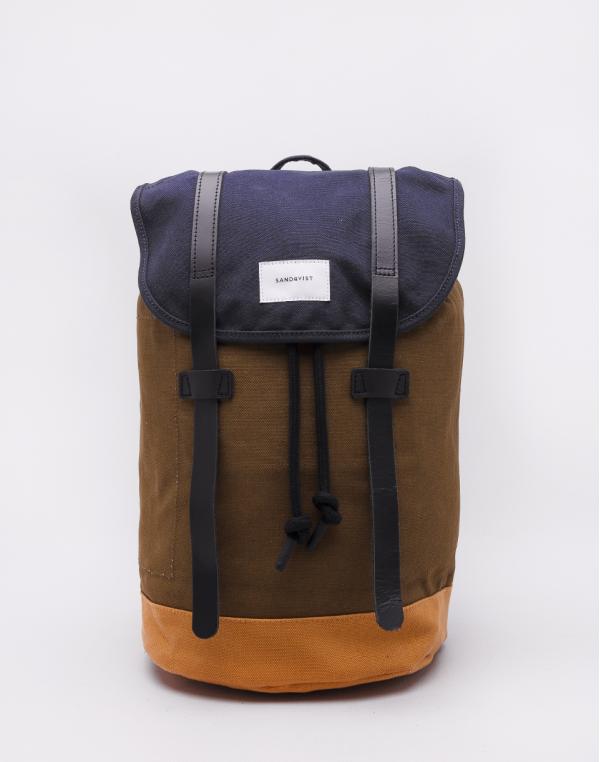 Sandqvist Stig Multi Navy / Dark Olive / Honey Yellow with Black Leather