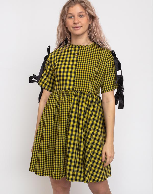 Lazy Oaf Yellow Tie Sleeve Smock Dress Yellow L