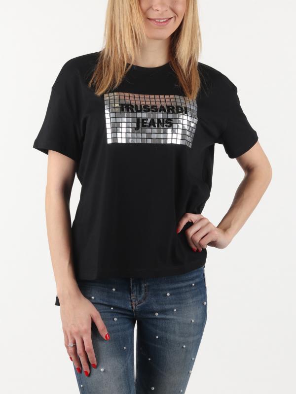 Tričko Trussardi T-Shirt Soft Pure Cotton Jersey Cropped Černá