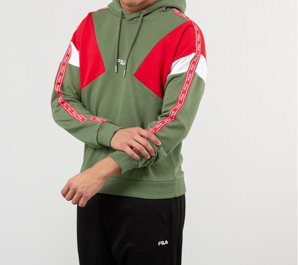 FILA Umar Hoodie Deep Lichen Green/ True Red/ Bright white