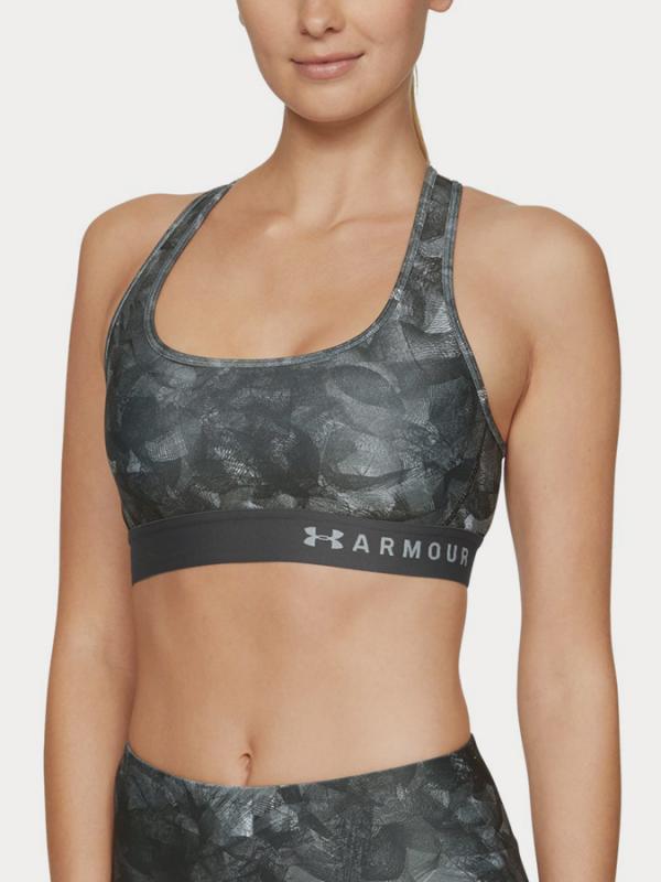 Kompresní podprsenka Under Armour Mid Crossback Printed Bra Šedá