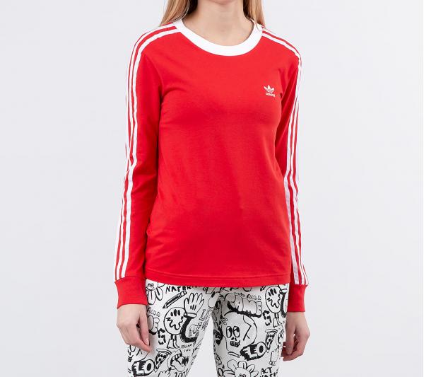 adidas 3 Stripes Long Sleeve Tee Lush Red/ White