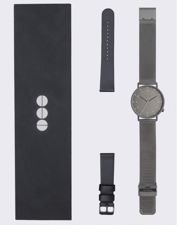 Komono Lewis Black Gift Set Gun Mesh + Black Leather Strap