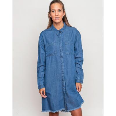 Šaty Native Youth FRAYED HEM DENIM SHIRT MIDBLUE
