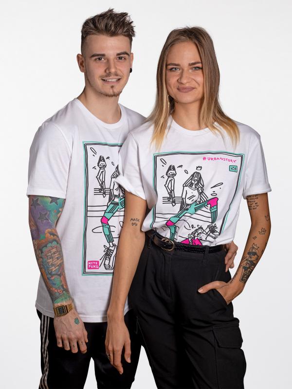 Tričko UrbanStory Kate Fuks Pomáháme Unisex Bílá