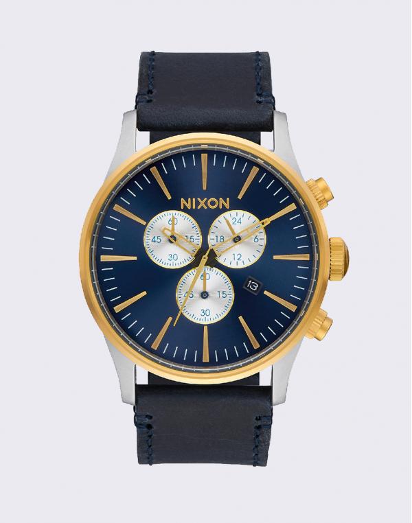 Nixon Sentry Chrono Leather Gold Blue Sunray