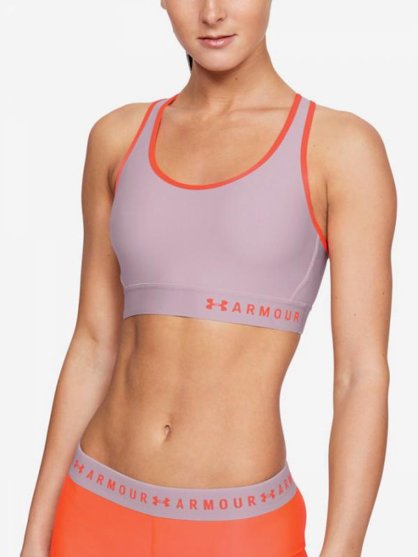 Kompresní podprsenka Under Armour Mid Keyhole Bra-Pnk Fialová