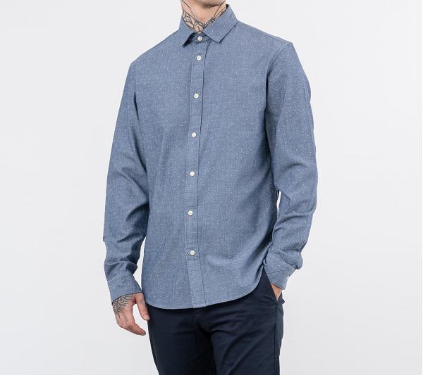 SELECTED Slimmark-Washed Long Sleeve Shirt Dark Blue
