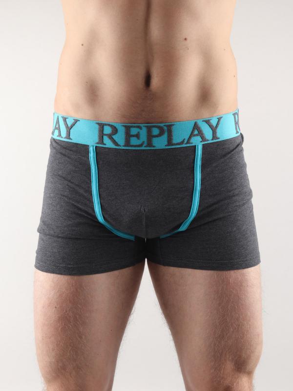 Boxerky Replay Boxer Style 03/F Cuff Logo + Stripes 2Pcs Box Šedá
