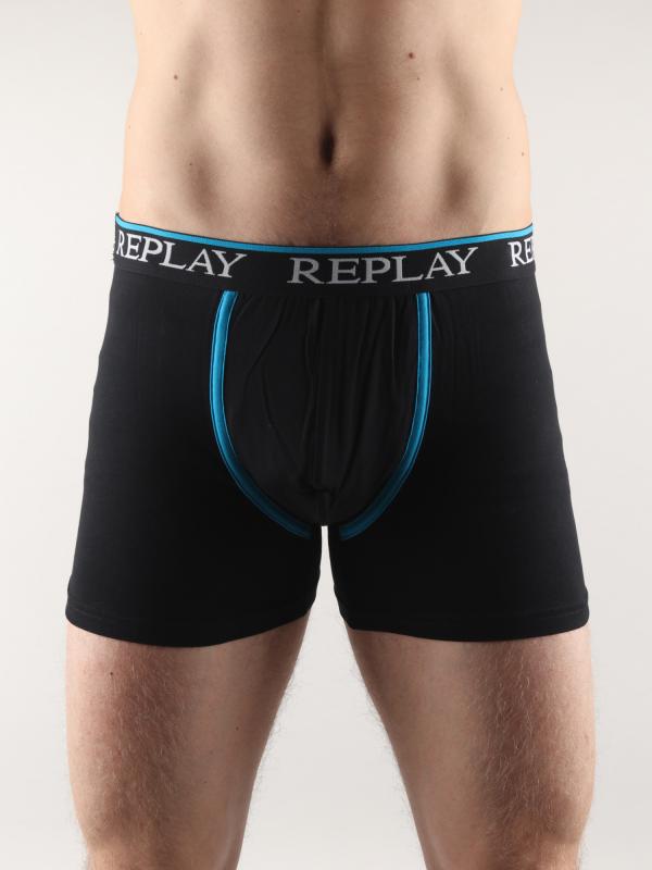 Boxerky Replay Boxer Style 05/C Logo Cuff & Line + Piping 2Pcs Waterfall Černá