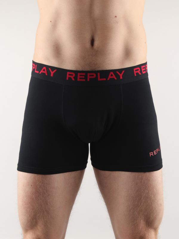 Boxerky Replay Boxer Style 06/F Leg Logo Orizontal + Leg Logo Vertical Černá