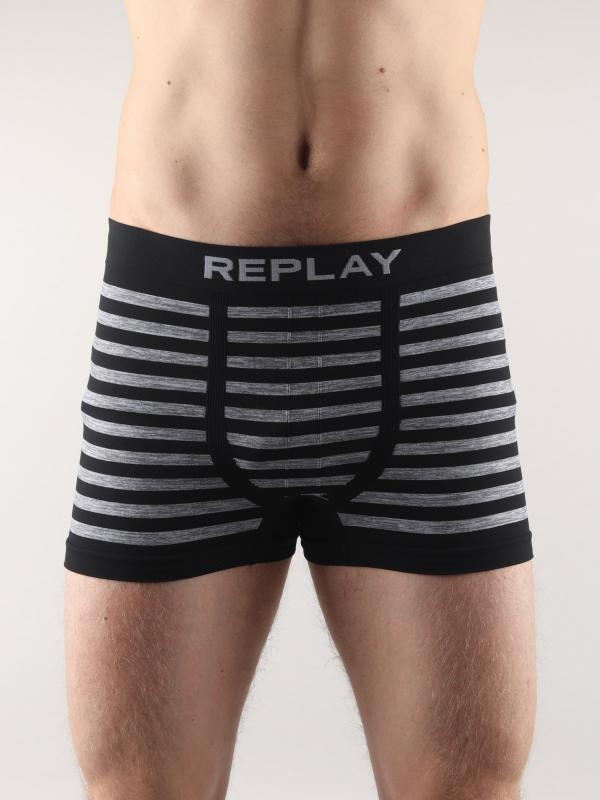 Boxerky Replay Boxer Style 04/C Seamless Melange + Stripes Melange Černá