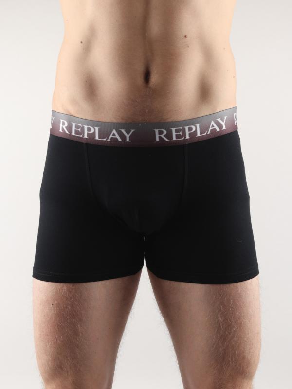 Boxerky Replay Boxer Style 04/F Cuff Logo & Stripes + Cuff To Fade Černá
