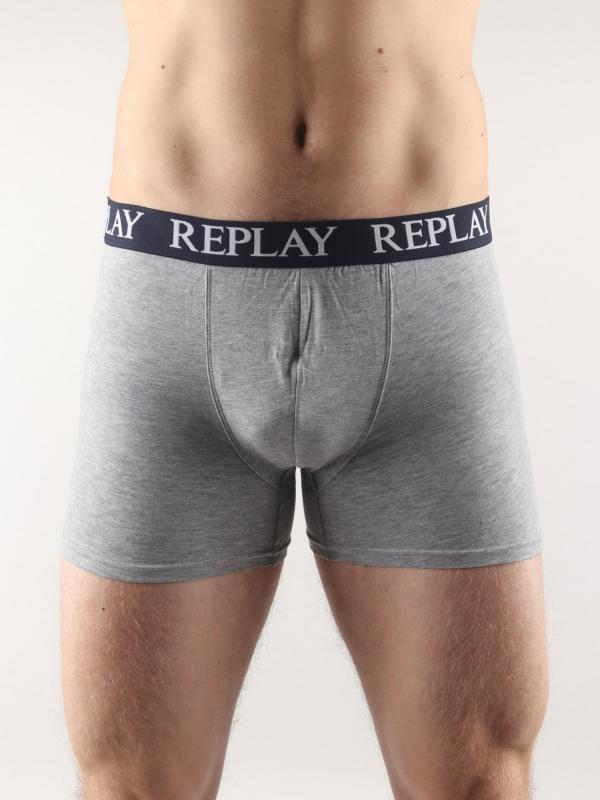 Boxerky Replay Boxer Style 01/C Basic Cuff Logo 2Pcs Box Šedá
