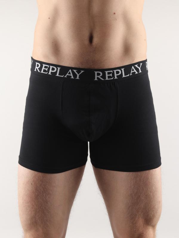 Boxerky Replay Boxer Style 01/C Basic Cuff Logo 2Pcs Box Černá