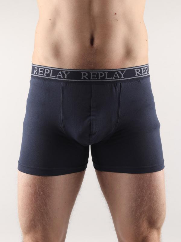 Boxerky Replay Boxer Style 03/C Cuff Logo & Lines + Stripes 2Pcs Šedá
