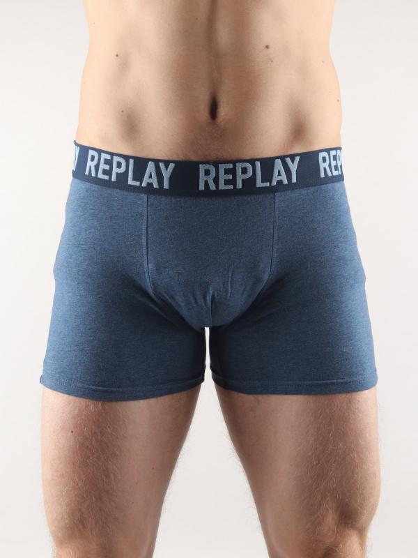 Boxerky Replay Boxer Style 02/F Cuff Logo + All Over 2Pcs Box Modrá