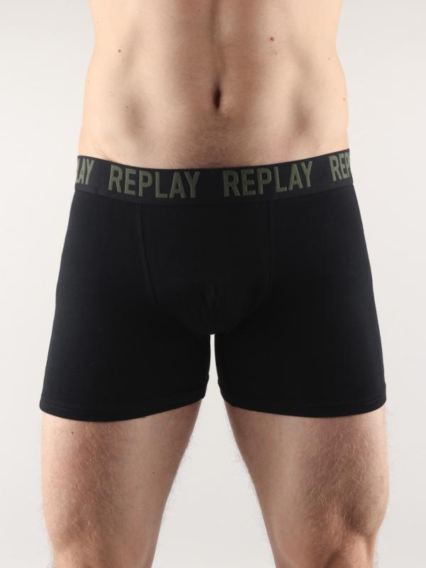 Boxerky Replay Boxer Style 02/F Cuff Logo + All Over 2Pcs Box Černá