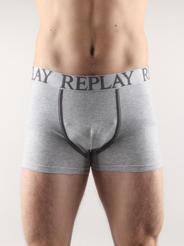 Boxerky Replay Boxer Style 03/F Cuff Logo + Stripes 2Pcs Box Šedá