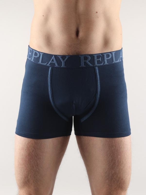 Boxerky Replay Boxer Style 03/F Cuff Logo + Stripes 2Pcs Box Modrá