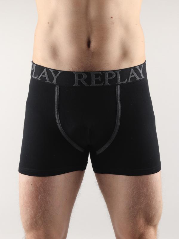Boxerky Replay Boxer Style 03/F Cuff Logo + Stripes 2Pcs Box Černá