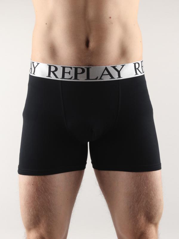 Boxerky Replay Boxer Style 05/F Cuff Logo Big 2Pcs Box Černá