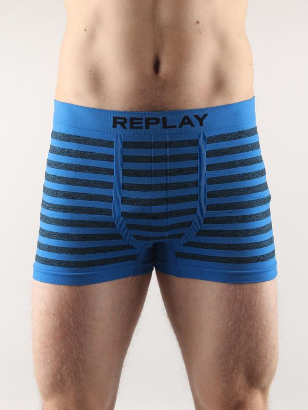Boxerky Replay Boxer Style 04/C Seamless Melange + Stripes Melange Černá