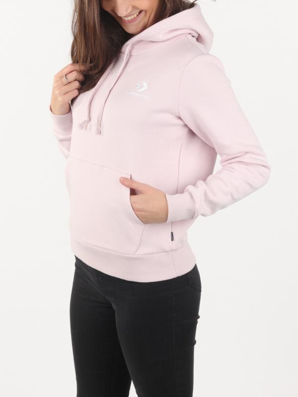 Mikina Converse EMBROIDERED FLEECE PULLOVER HOODIE Růžová